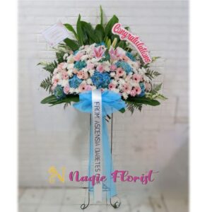 standing flower congrats blue & pink